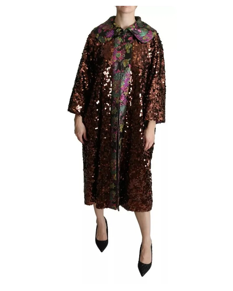 Dolce & Gabbana Women Multicolor Sequined Long Coat Jaquard Jacket Nylon Clothing Multicolor