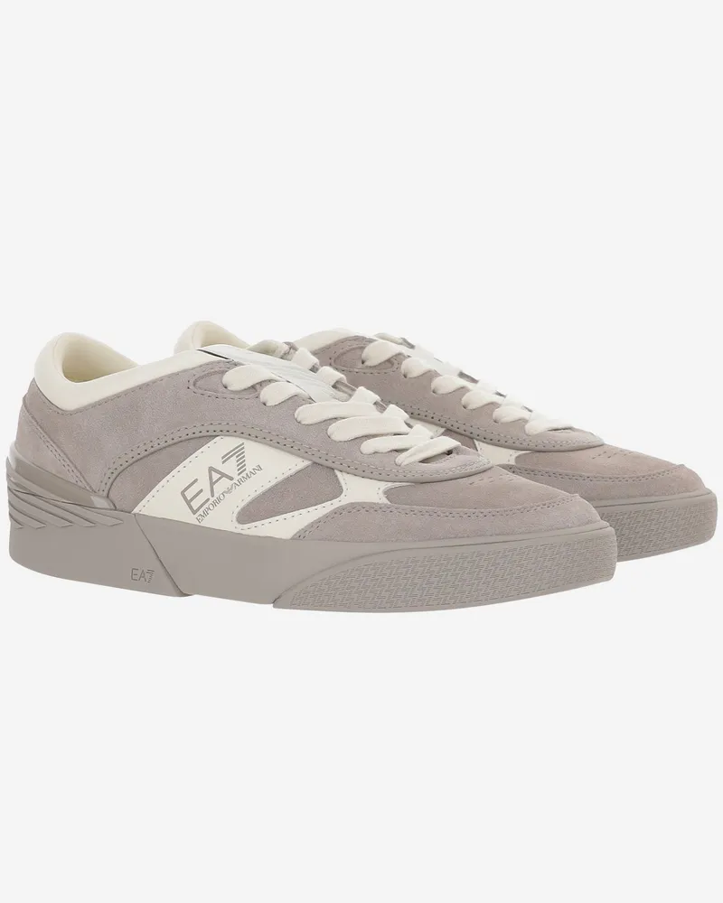 EA7 Leather With Side Logo Sneakers — Gray Gray