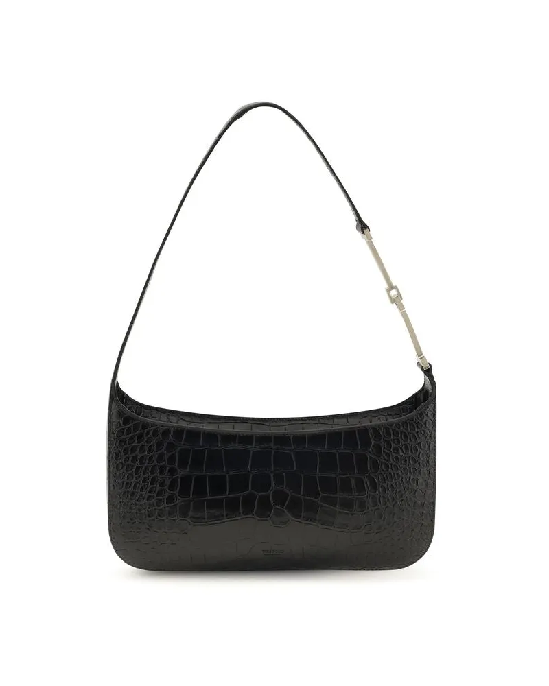 Tom Ford Calfskin Leather Shoulder Bag — Black Black