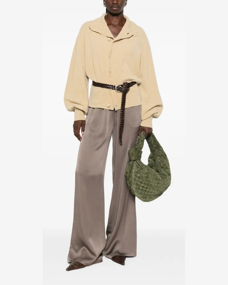Fabiana Filippi Wide-Leg Satin Trousers — Brown Brown