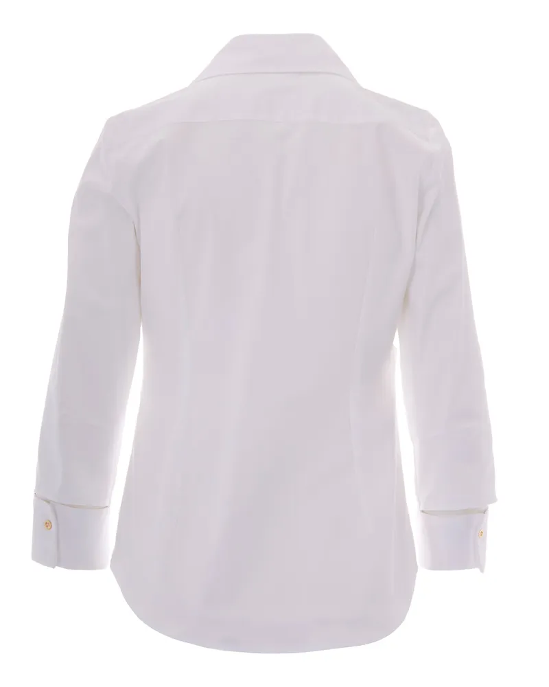 Elisabetta Franchi Stretch Cotton with Gold-Charm Collar Shirt — White White