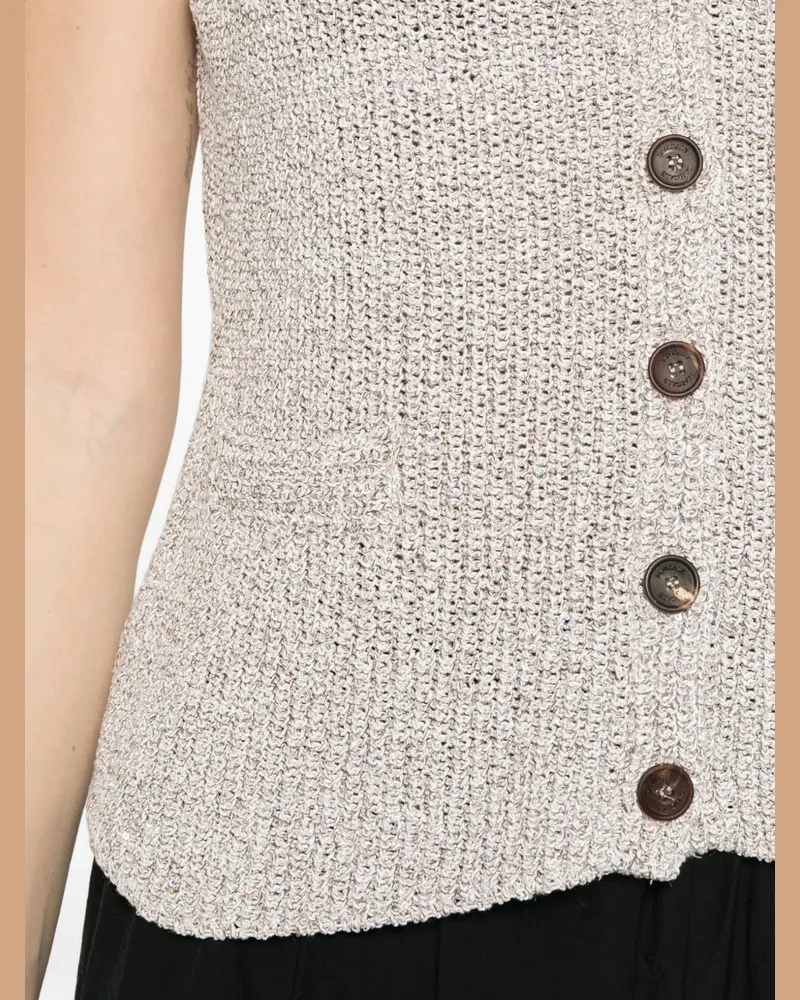 PANICALE Cashmere Women's Sequin-Embellished Sleeveless Cardigan Ss26 W Beige
