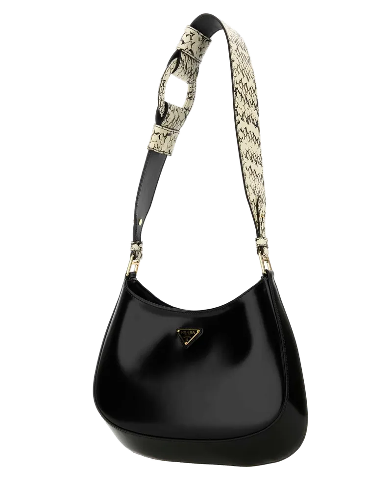 Prada Women's Black Leather Cleo Shoulder Bag Nero+roccia1 Vitello-Homalopsis Buccata Borse A Mano Black