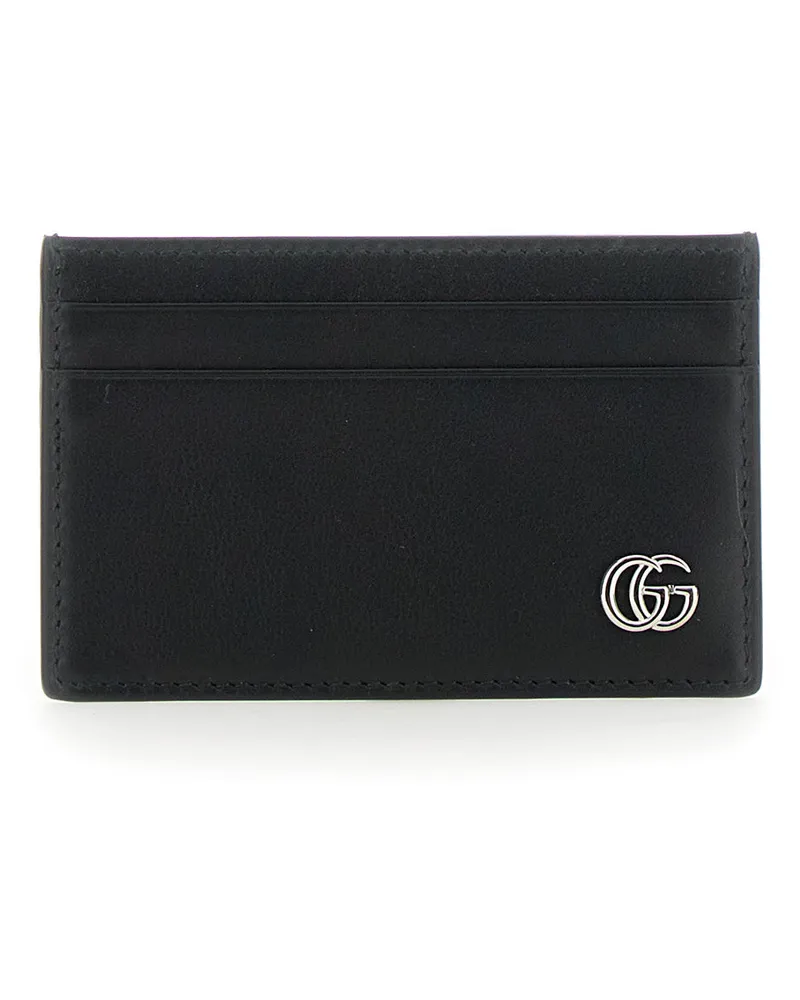 Gucci Men's Card Holder Gg Plate Black Leather Calf Accessory Black