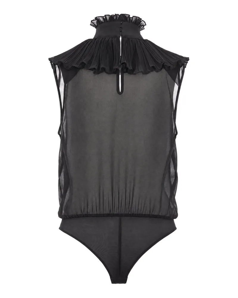 Elisabetta Franchi Lace Ruffled Bodysuit — Black Black
