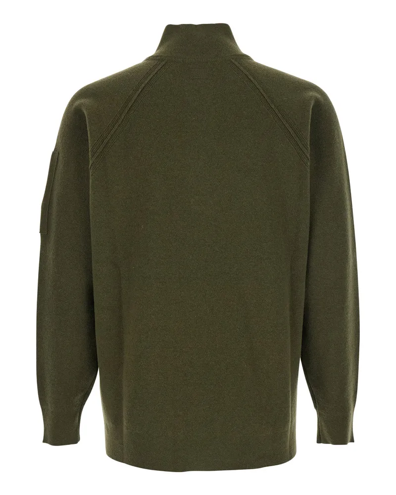 C.P. Company Men's Green Turtleneck Sweater With Logo Plaque Wool Tops Top Green