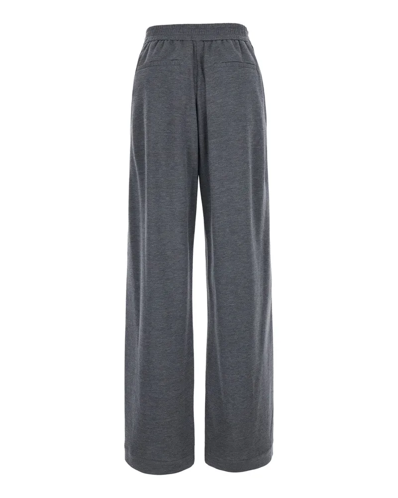 Brunello Cucinelli Women's Cotton Blend Drawstring Trousers Grey Gray