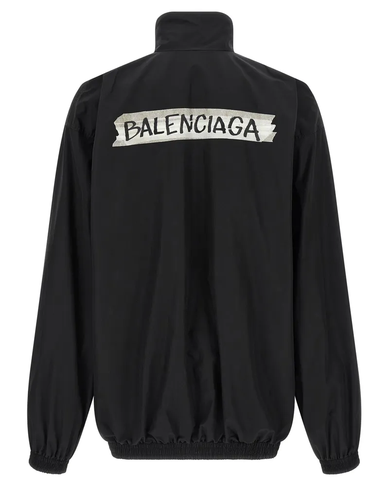 Balenciaga Logo-Print Tech Cotton Poplin Jacket — Black Black