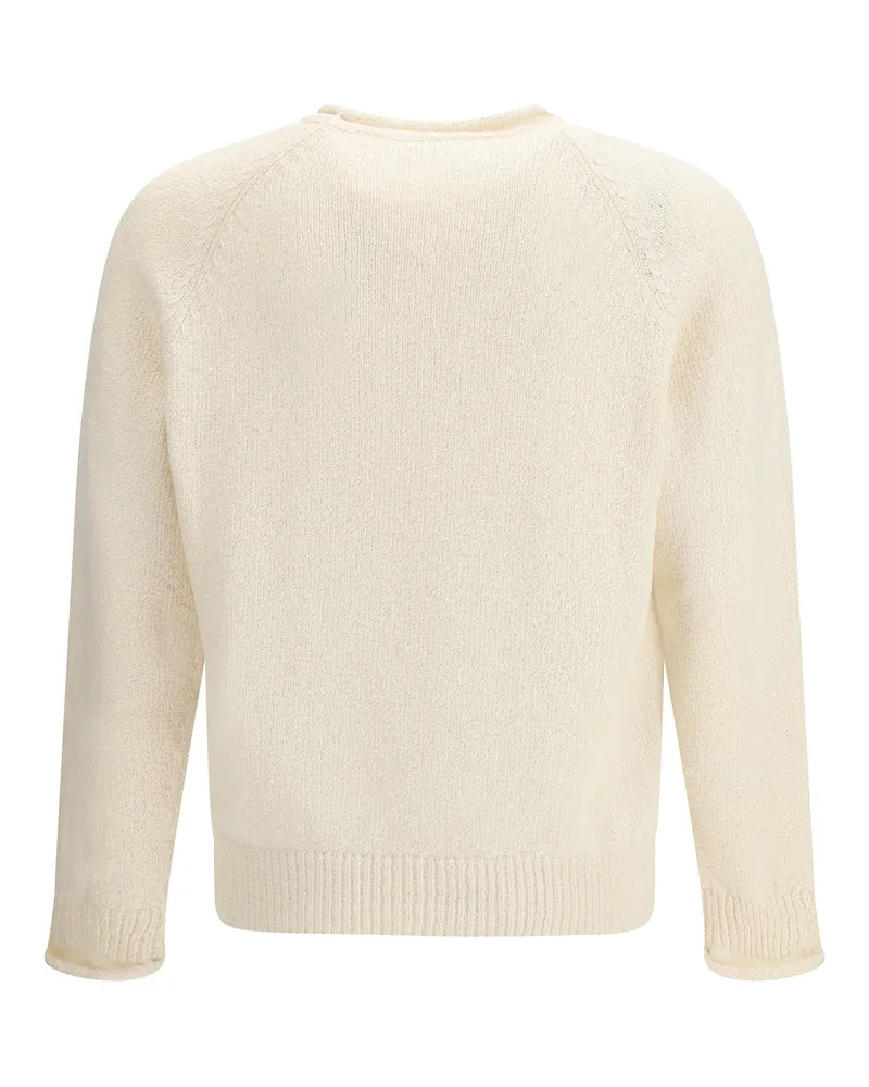 Umit Benan Men's Ralph Crewneck Cotton Sweater With Raglan Sleeves Milk Milk