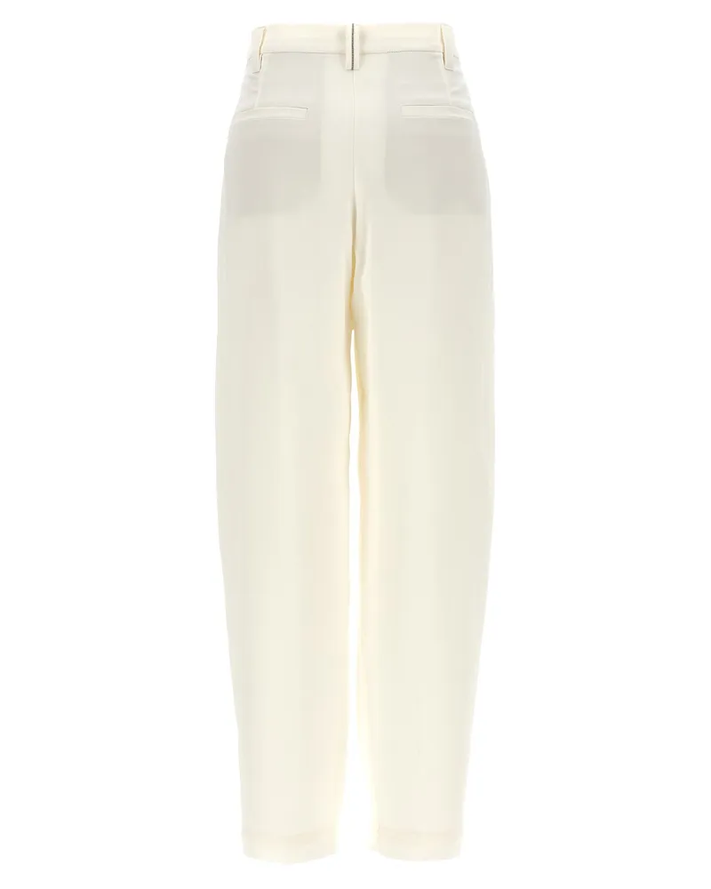 Brunello Cucinelli Slouchy Silk Crepe Trousers — Cream Cream