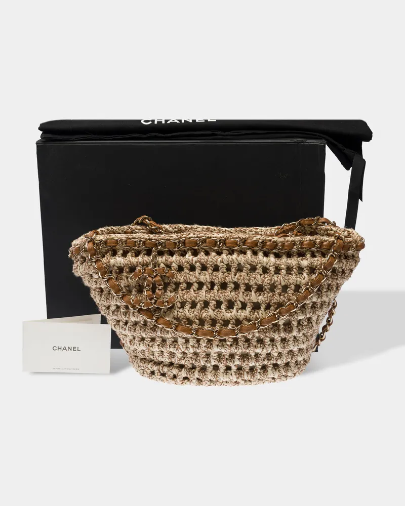 Chanel CC Crochet Tote Bag — Beige and Camel Beige