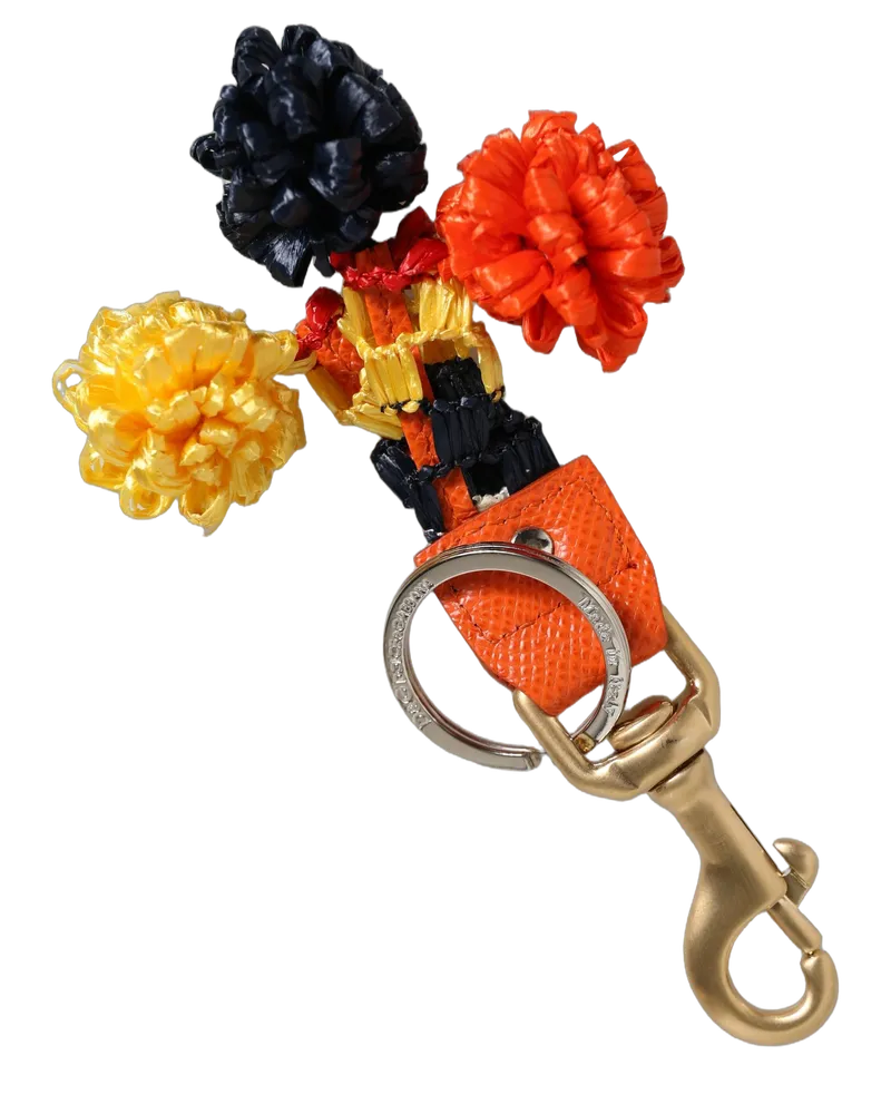 Dolce & Gabbana Women's Raffia Leather Clasp Finder Chain Keyring Multicolor Accessory Multicolor