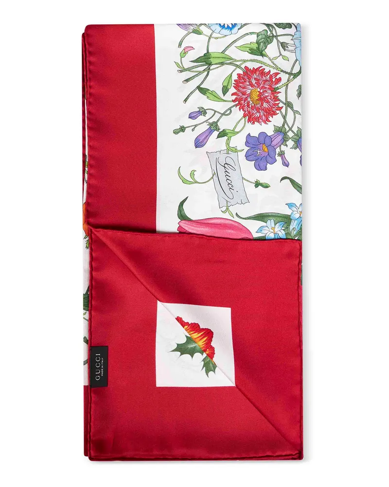 Gucci Women's Silk Twill Scarf With Flora Print Red Scarfs Red