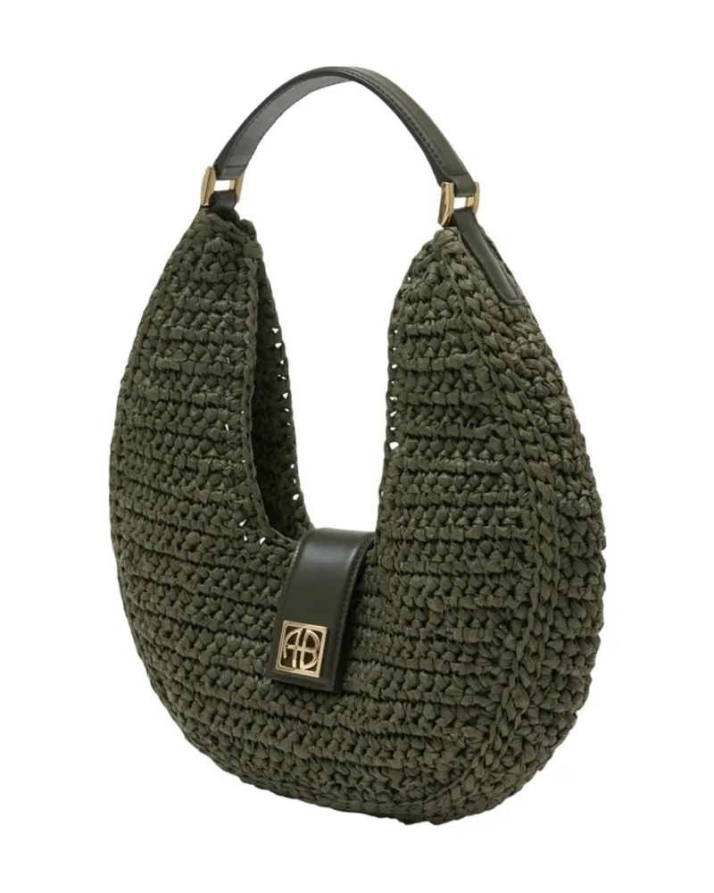 Anine Bing Women's Lou Monogram Shoulder Bag -  Cotton Green Shoulder-Hobo-Bags Green