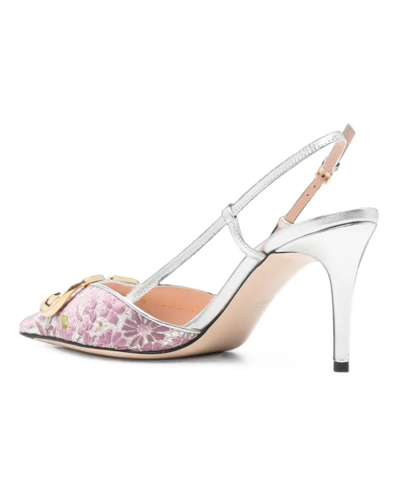Valentino Garavani Floral-Lace Jacquard Slingback Pump — Pink Pink