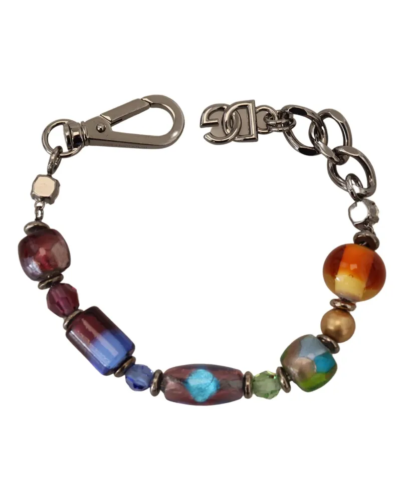 Dolce & Gabbana Women's Multicolor Silver Chain Brass Beaded Lobster Clasp Bracelet Silver