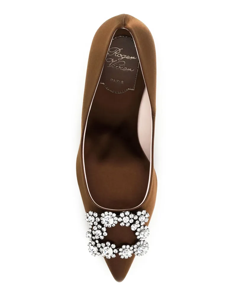 Roger Vivier Women's Satin Pumps Efflorescence Cacao Silk High Heel Shoes Brown