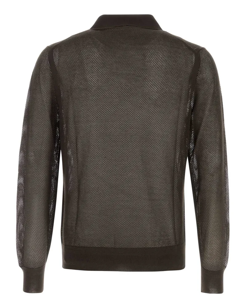 Tom Ford Men's Chocolate Mesh Polo Shirt Silk Cotton Brown