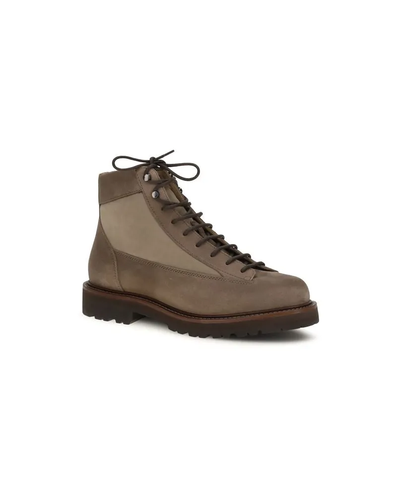 Brunello Cucinelli Men's Brown Calf Leather Bos Taurus Lace-Up Boots Brown