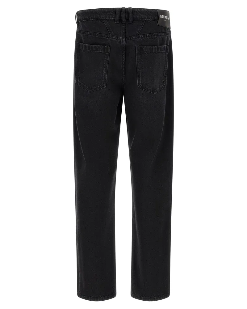 Balmain Embroidered Logo Denim Jeans — black Black