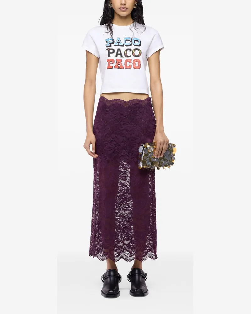 Paco Rabanne Scalloped-Edge Lace Midi Skirt — Purple Purple