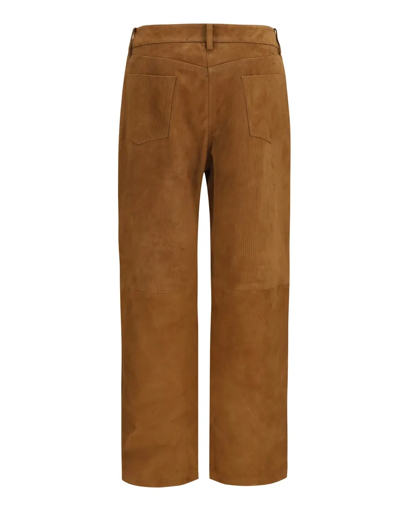 Magda Butrym Women's Straight-Leg Corduroy-Effect Leather Pants Brown Sheep Trousers Brown