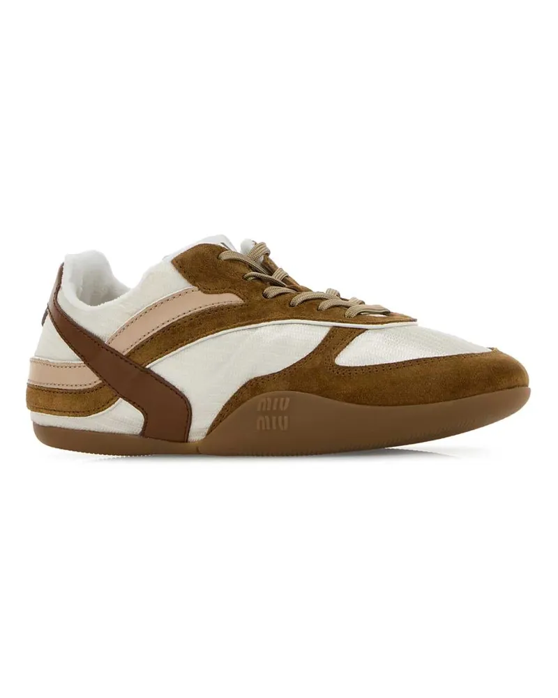 Miu Miu Women's Two-Tone Tech Fabric And Suede Gymnasium Sneakers Talcocannella Brown