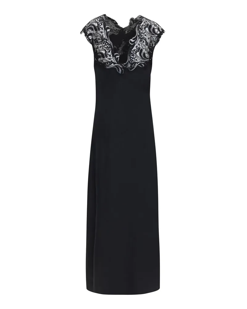 Ferragamo Women's Silk Dress With Lace Nero Nero