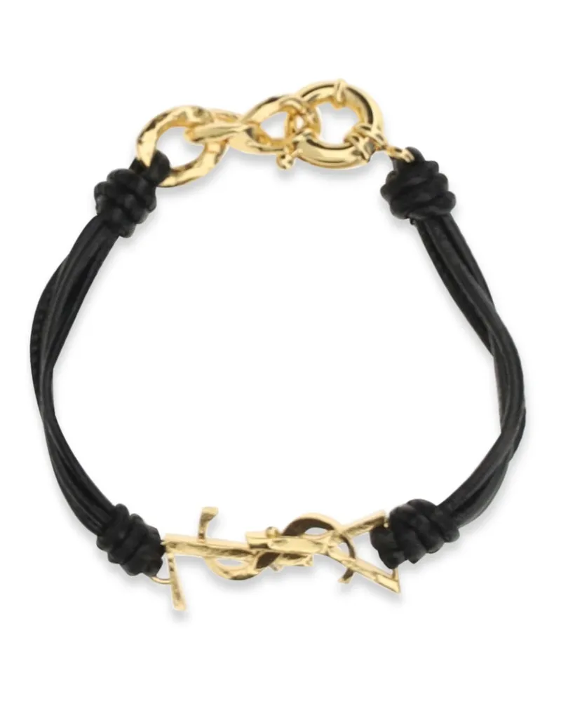 Saint Laurent Women's Cassandre Multi-Wrap Bracelet Black Lamb Ovis Aries Aries; Brass Bracelets Black