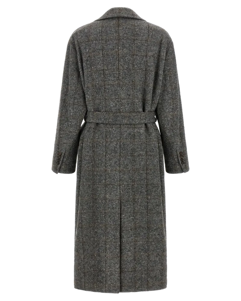Brunello Cucinelli Alpaca Check Tweed Coat — Gray 