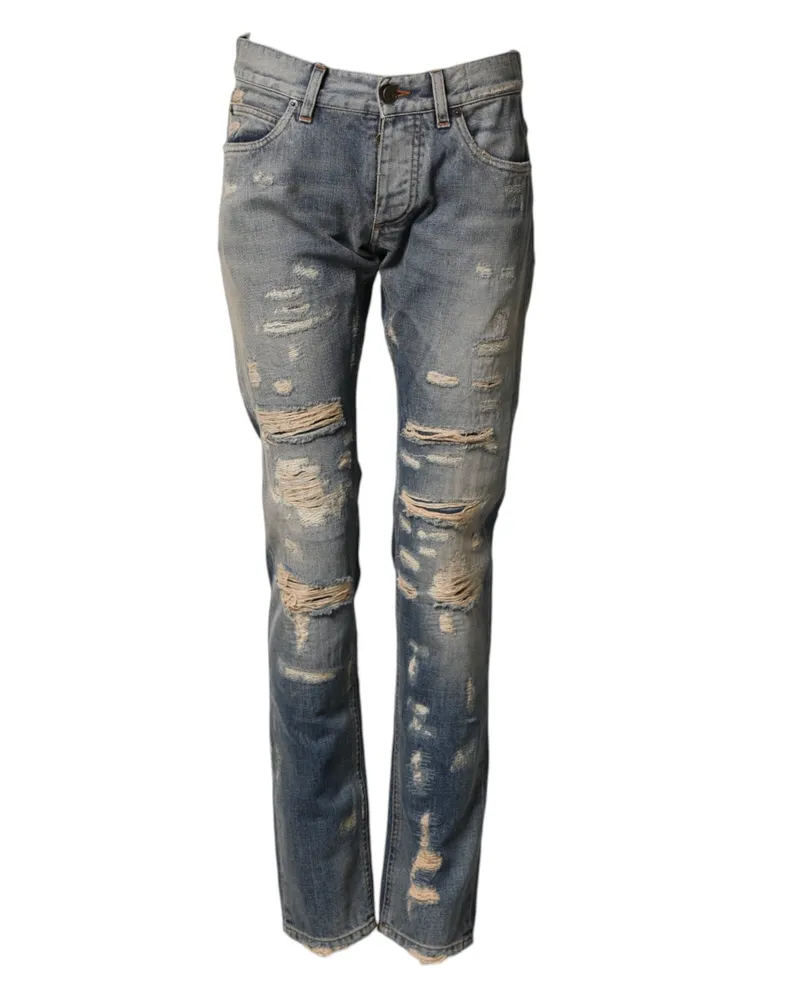 Dolce & Gabbana Men's Distressed Skinny Denim Jeans Blue Blue