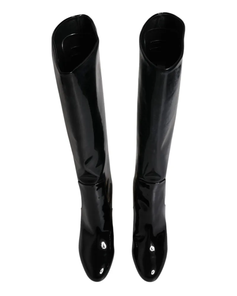 Dolce & Gabbana Women's Black Patent Leather Vally High Boots Shoes Black