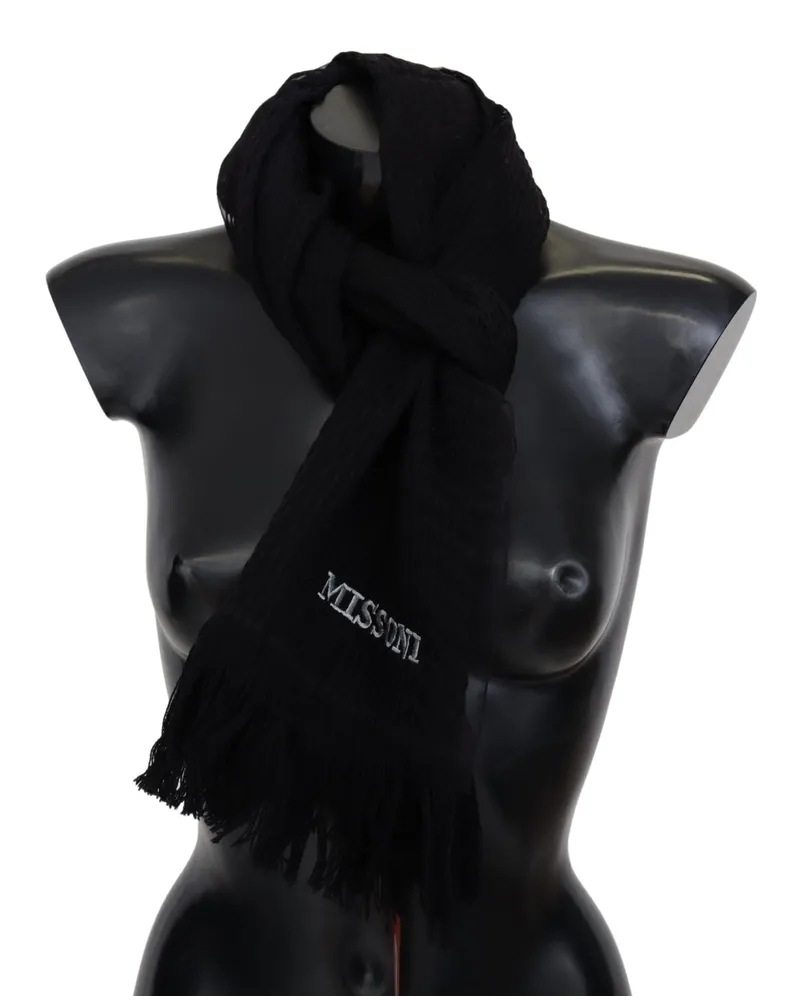 Missoni Men's Black Wool Unisex Neck Warmer Wrap Scarf Silk Black