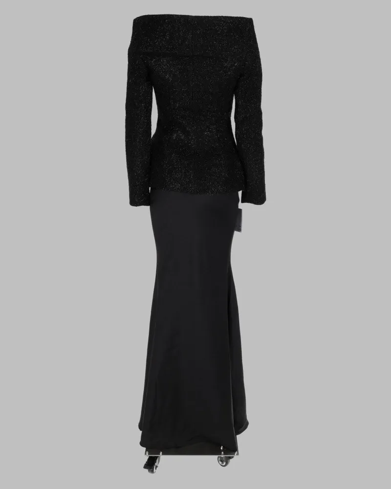 Self-Portrait Metallic Bouclé Satin Dress — Black Black