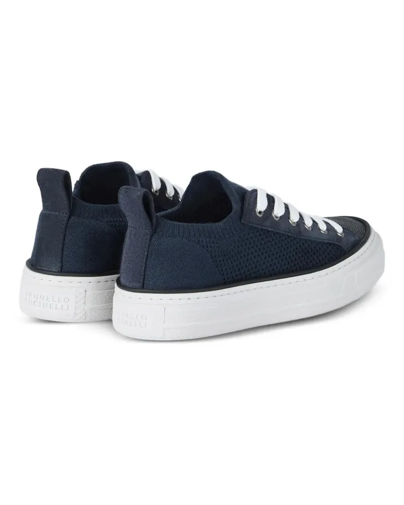 Brunello Cucinelli Women's Knit Suede-Panel Sneakers Ss26 W Navy