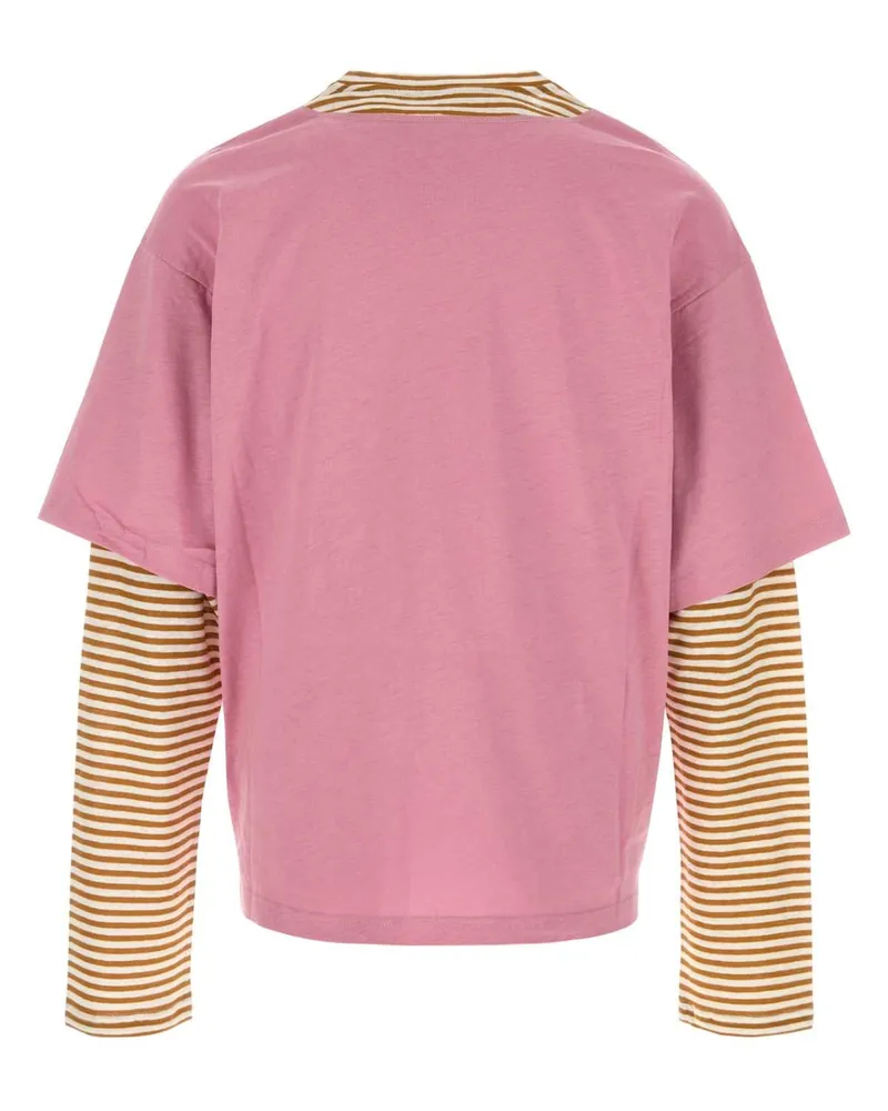 Marni Men's Linen-Blend Striped T-Shirt Pink Cotton Pink
