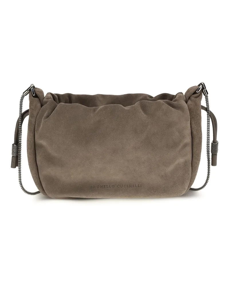 Brunello Cucinelli Women's Shoulder Bag Suede Taiga Calf Leather Gray