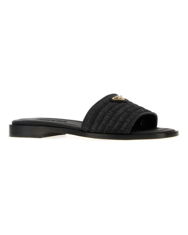 Prada Women's Black Raffia And Leather Slippers Black