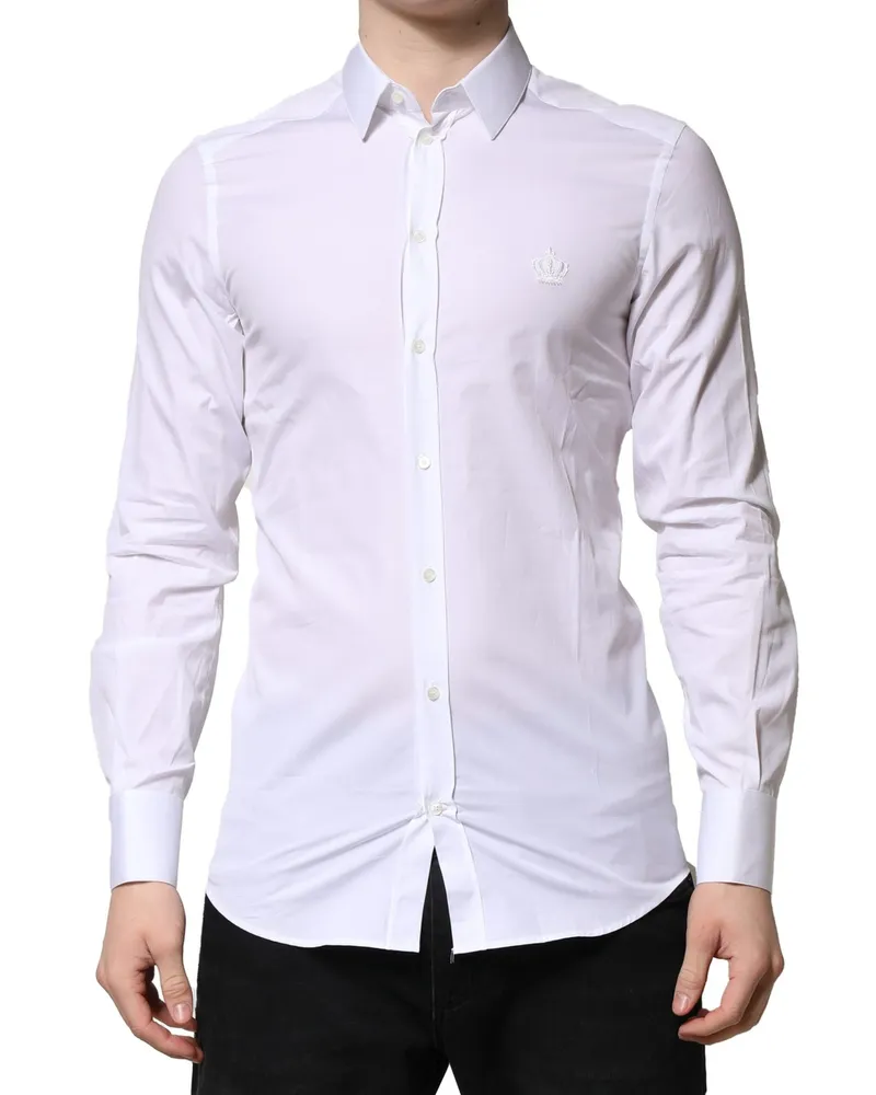 Dolce & Gabbana White Gold Long Sleeves Men Dress Formal Shirt Cotton White