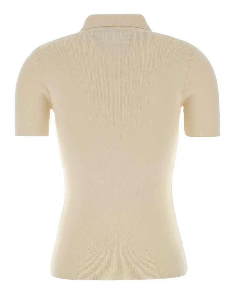 Maison Margiela Women Ribbed Cotton Polo Shirt Beige Beige