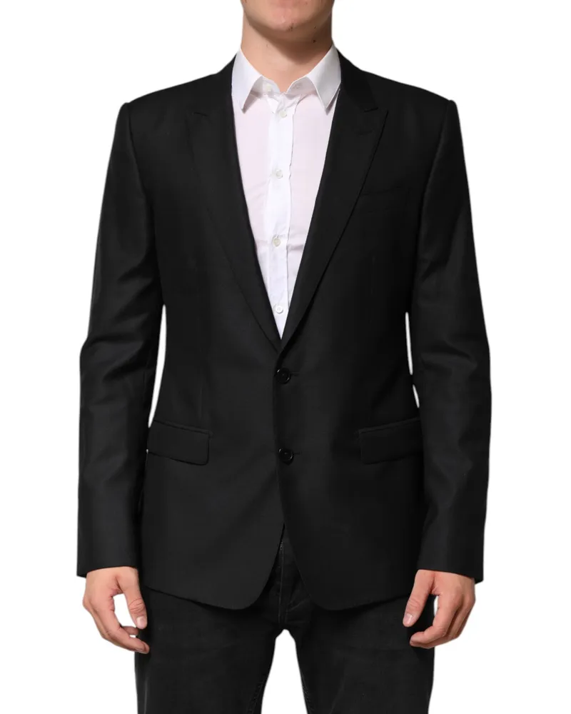 Dolce & Gabbana Men's Black Wool Single Breasted Jacket Blazer Virgin Silk Clothing Black