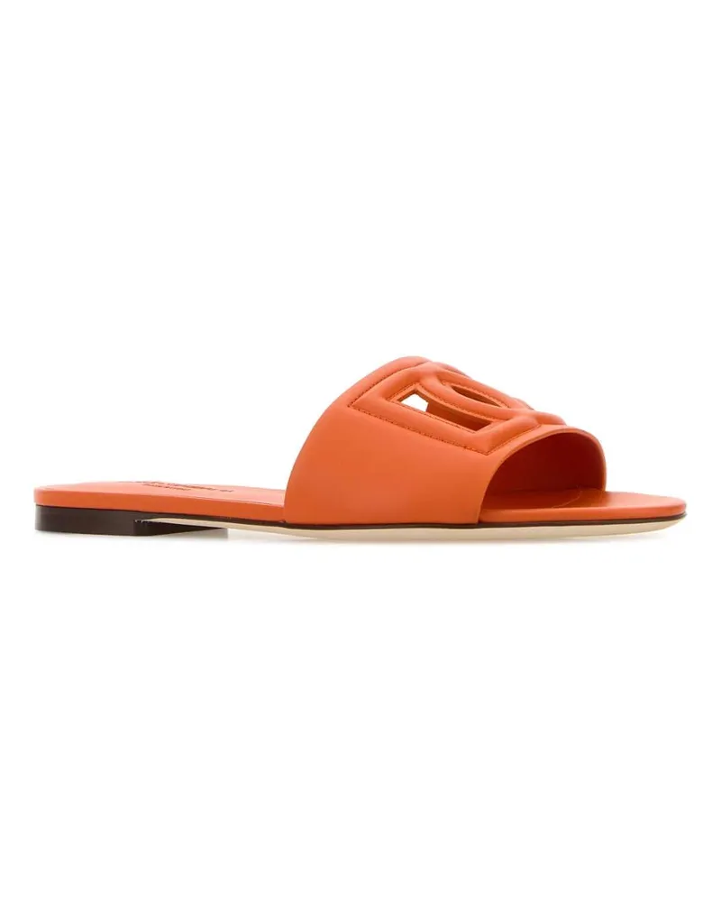 Dolce & Gabbana Women's Orange Nappa Leather Slippers 80244 Scarpe Con Tacco High Heel Shoes Orange