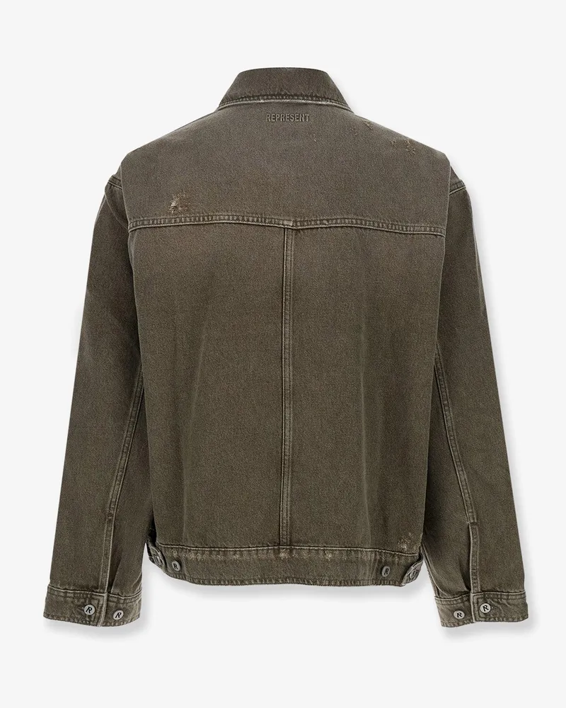 REPRESENT Men's Distressed Denim Jacket Brown Cotton Brown
