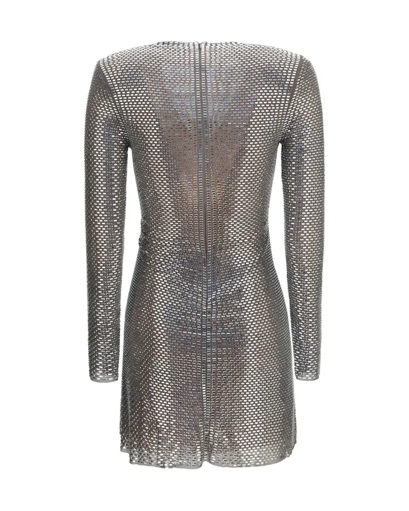 Self-Portrait Rhinestone-Embellished Wrap Cocktail Dress — Silver Silver