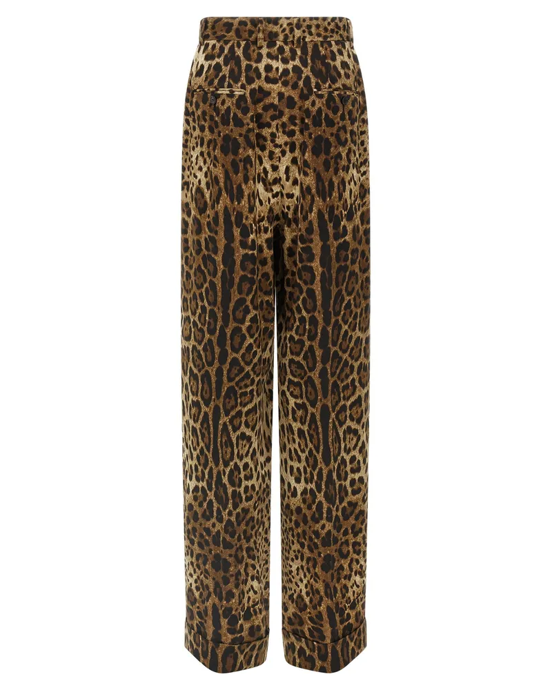 Dolce & Gabbana Animal-Print Wool Trousers — Tan Tan
