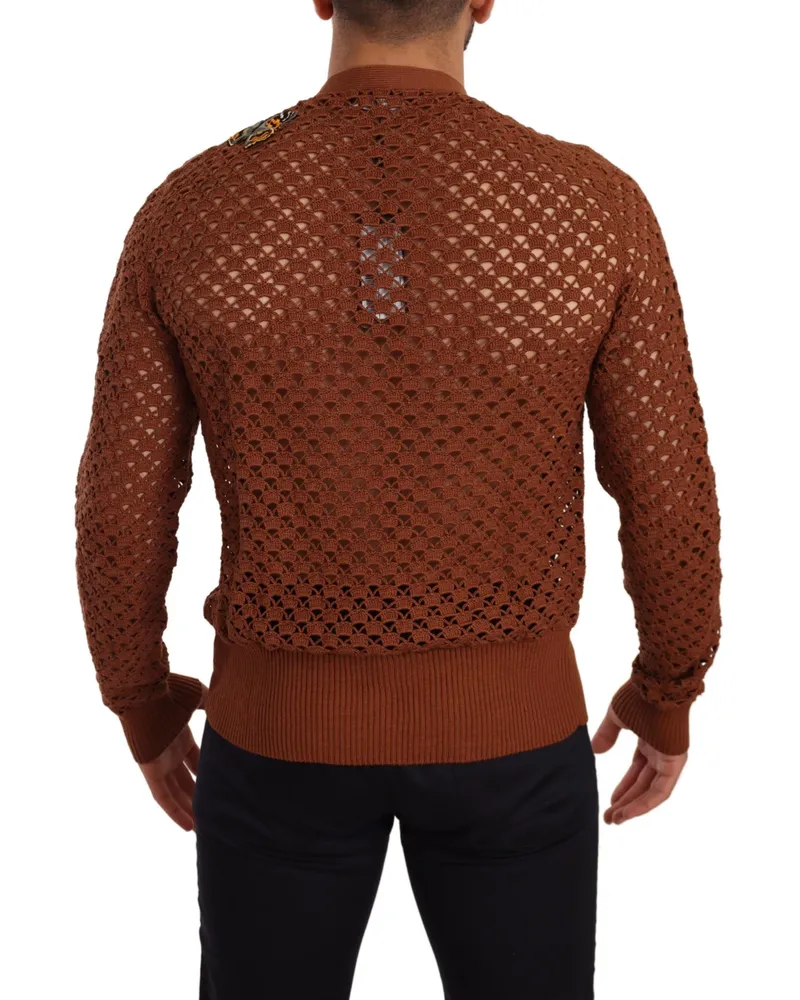 Dolce & Gabbana Men's Brown Leopard Butterfly Cardigan Sweater Cotton Clothing Brown