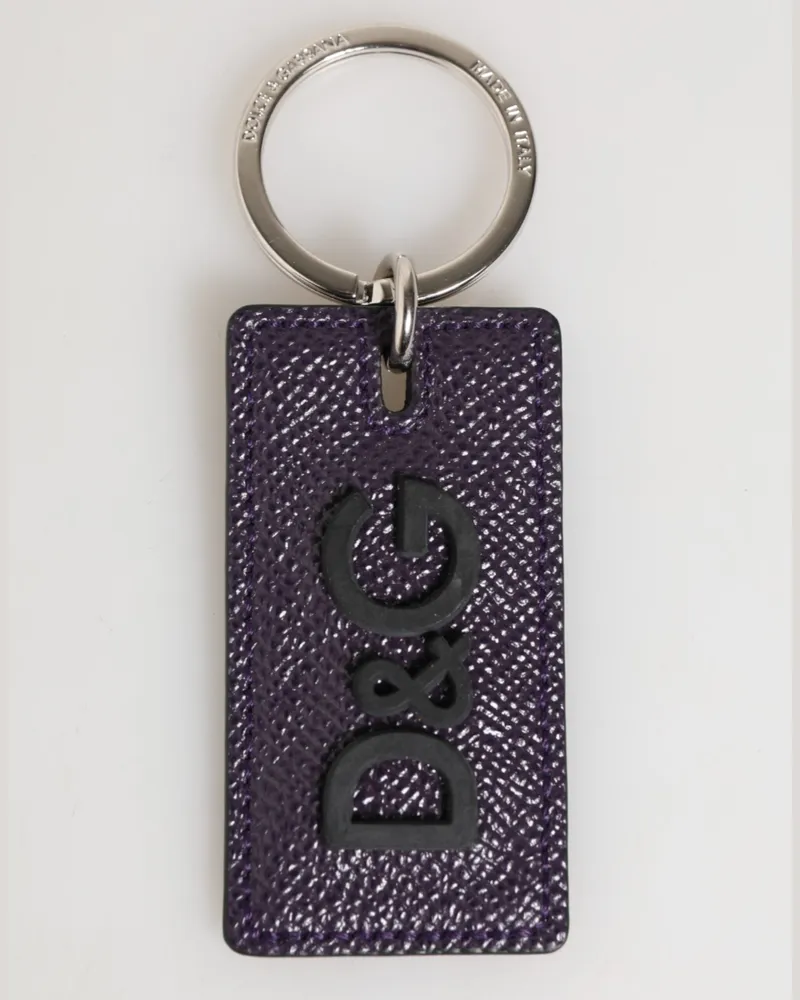 Dolce & Gabbana Violet Leather Logo Metal Ring Men Keychain Keyring Calf Purple