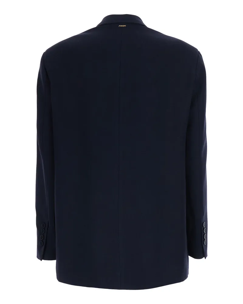Twin-Set Double-Breasted Technical Fabric Blazer — Navy Navy