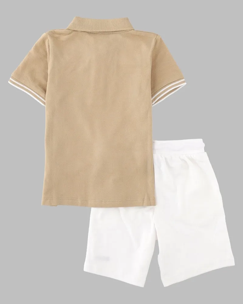 HUGO BOSS Striped Cotton Polo Set — Beige Beige
