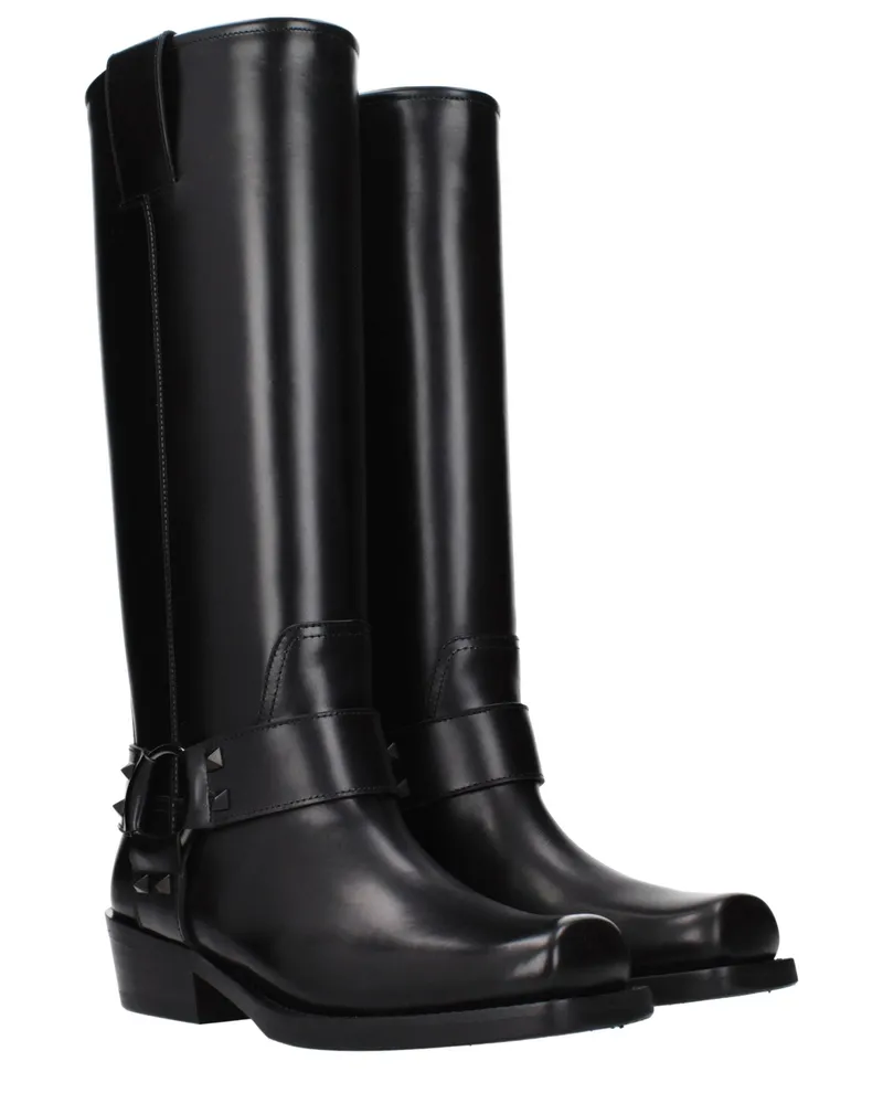 Valentino Garavani Women's Black Leather Boots Black